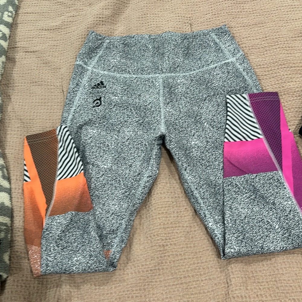 adidas Gray Space-Dye Leggings with Pink and Orange Panels